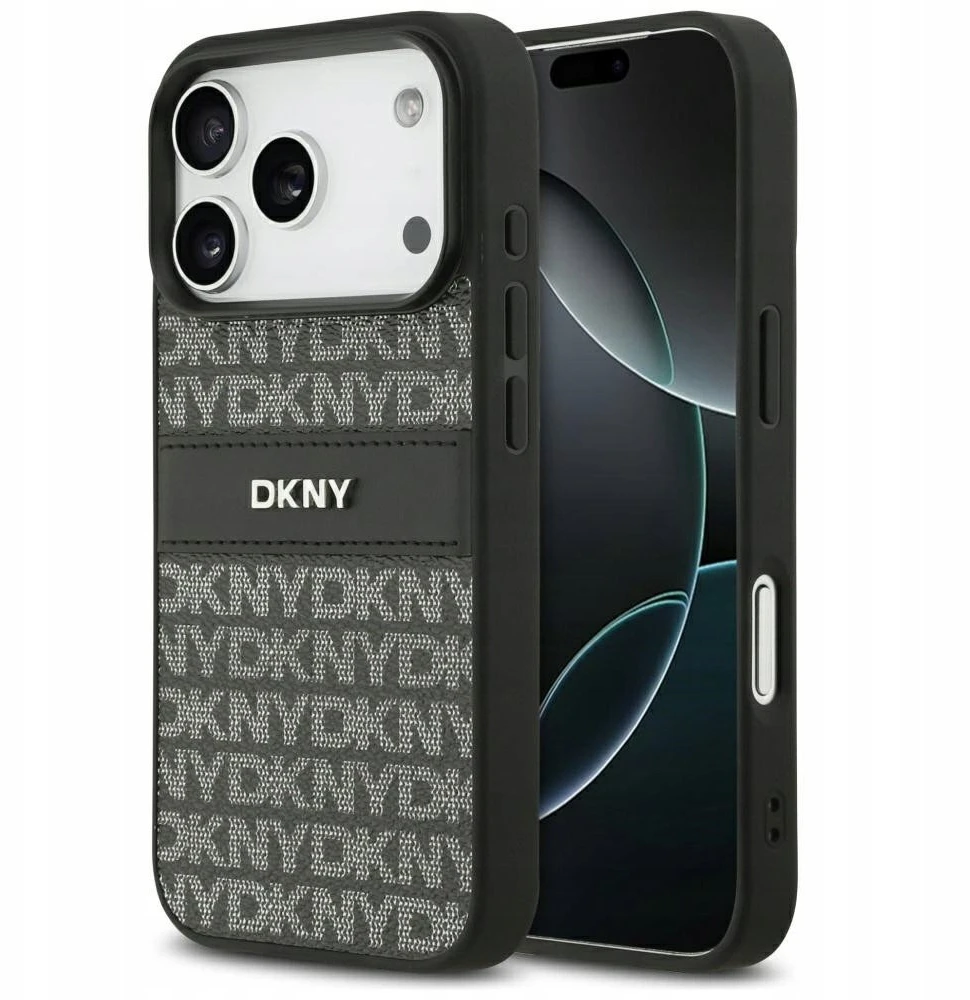 Dėklas DKNY Repeat Texture Pattern with Tonal Stripe skirtas Apple iPhone 17 Pro Max juodos spalvos