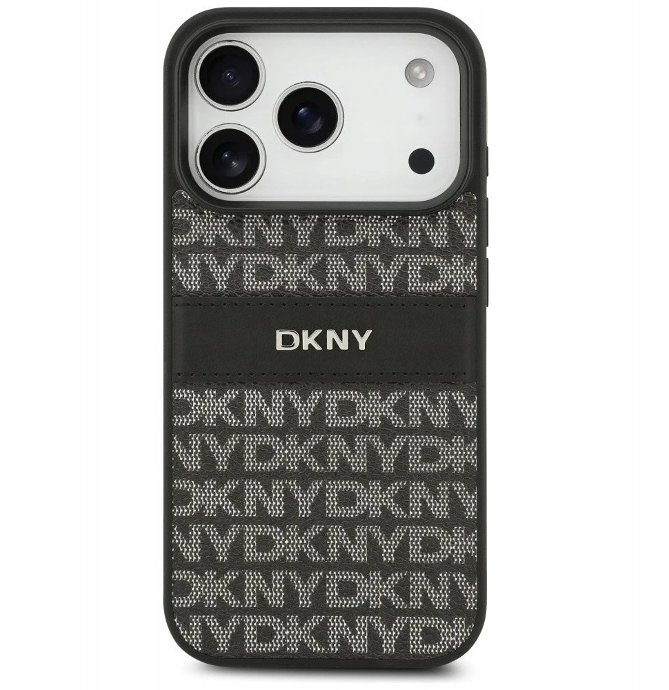 Dėklas DKNY Repeat Texture Pattern with Tonal Stripe skirtas Apple iPhone 17 Pro Max juodos spalvos