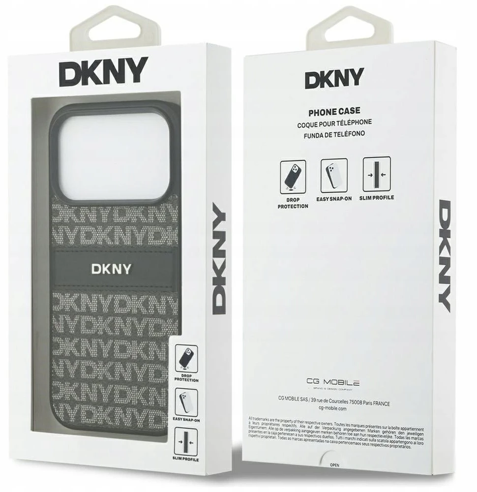 Dėklas DKNY Repeat Texture Pattern with Tonal Stripe skirtas Apple iPhone 17 Pro Max juodos spalvos