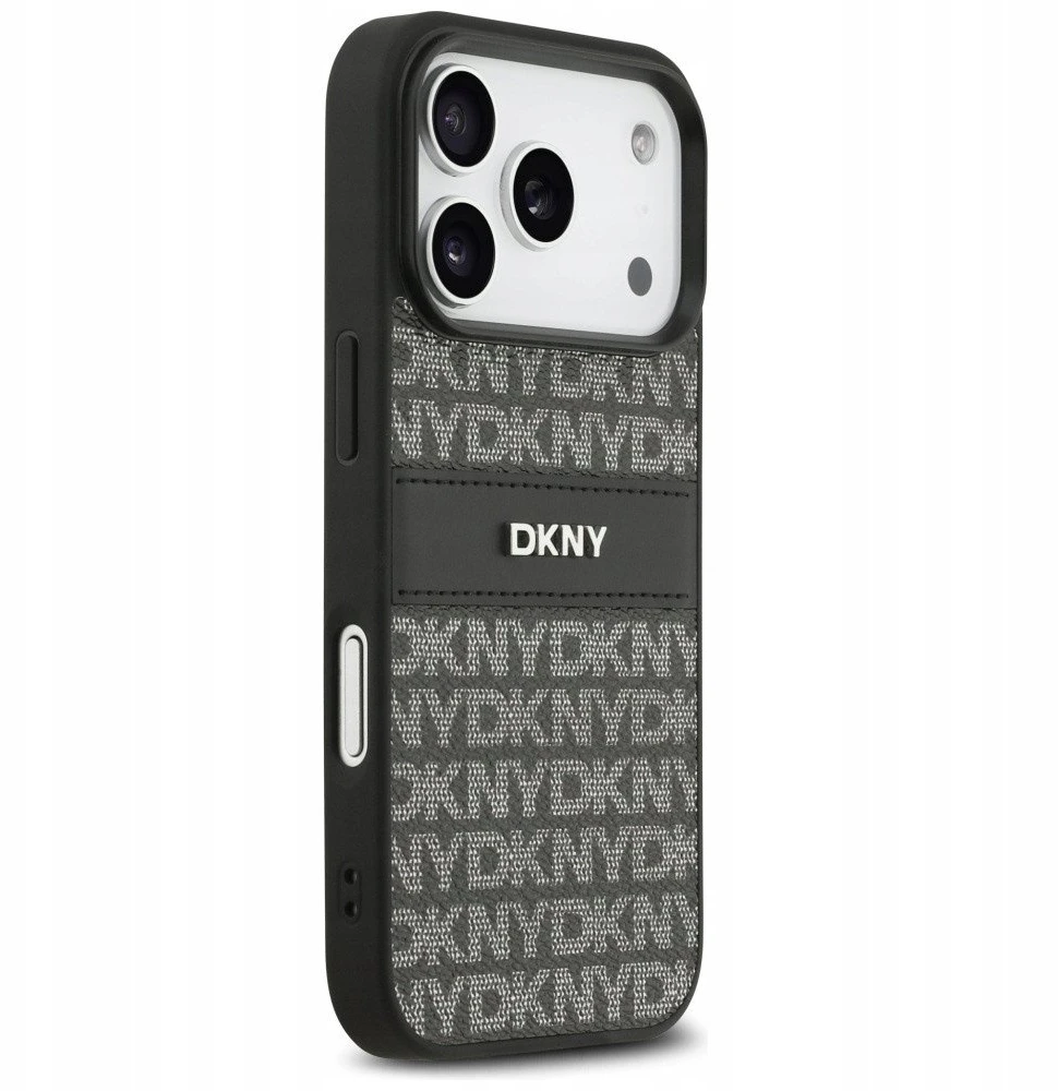 Dėklas DKNY Repeat Texture Pattern with Tonal Stripe skirtas Apple iPhone 17 Pro Max juodos spalvos