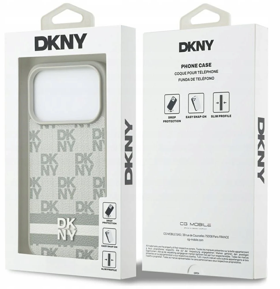 Dėklas DKNY Checkered with Printed Stripes skirtas Apple iPhone 17 Pro beiige