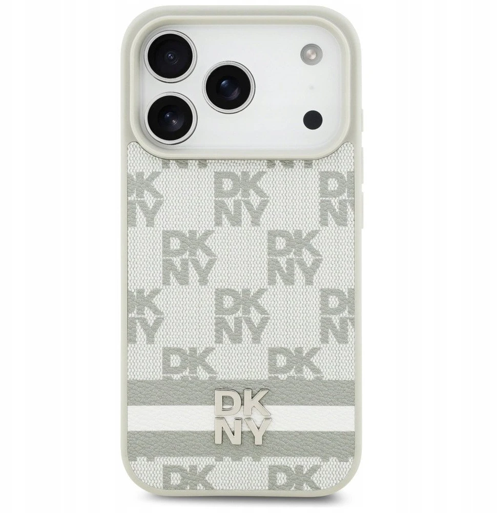 Dėklas DKNY Checkered with Printed Stripes skirtas Apple iPhone 17 Pro beiige