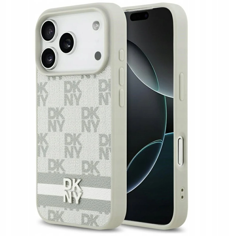 Dėklas DKNY Checkered with Printed Stripes skirtas Apple iPhone 17 Pro beiige