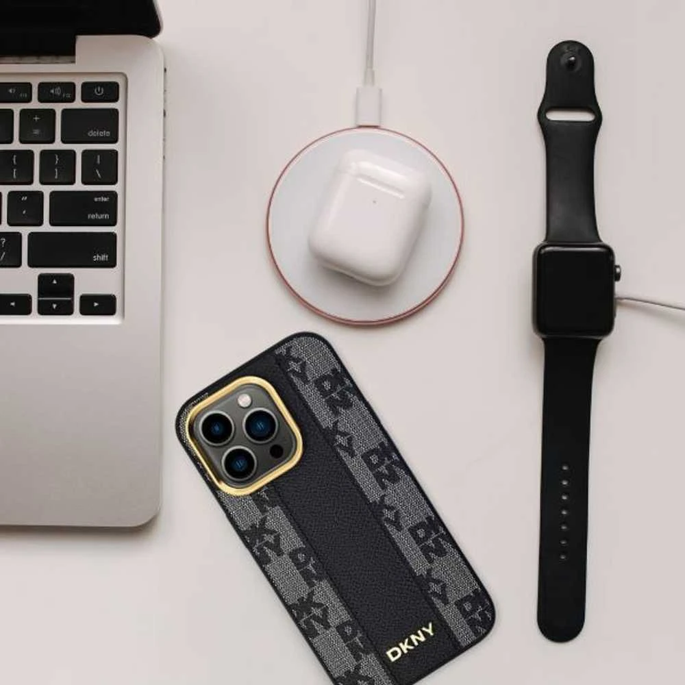 Apple iPhone 15 Pro DKNY Hardcase Leather Checkered Mono Pattern MagSafe (DKHMP15LPCPVSLK) dėklas telefonui juodos spalvos