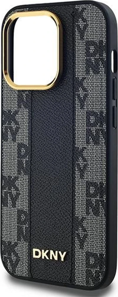 DKNY DKHMP13LPCPVSLK Apple iPhone 13 Pro 13 6.1″ juodos spalvos kietas dėklas Leather Checkered Mono Pattern MagSafe