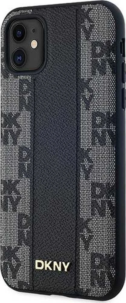 DKNY DKHMN61PCPVSLK Apple iPhone 11 Xr 6.1″ juodos spalvos kietas dėklas Leather Checkered Mono Pattern MagSafe