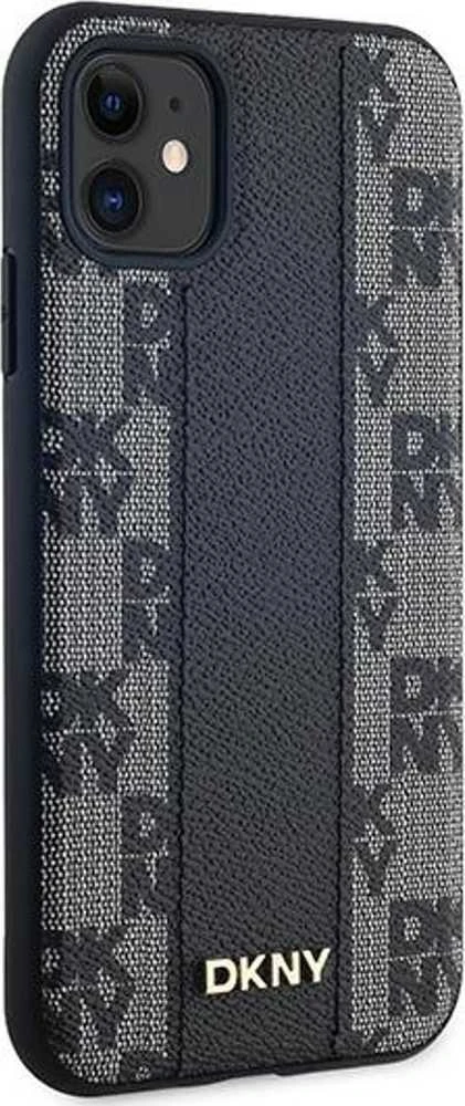 DKNY DKHMN61PCPVSLK Apple iPhone 11 Xr 6.1″ juodos spalvos kietas dėklas Leather Checkered Mono Pattern MagSafe