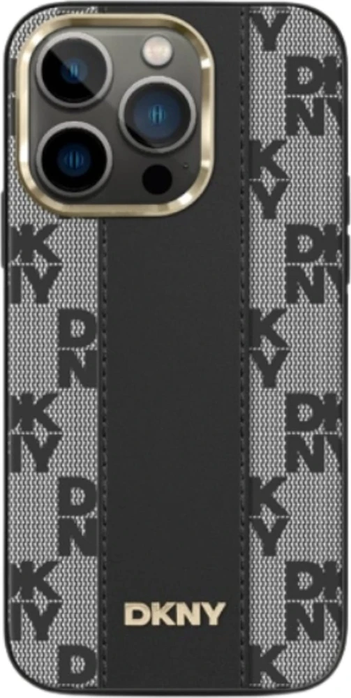 DKNY DKHMP15MPCPVSLK iPhone 15 Plus / 14 Plus 6,7" juodos spalvos kietas dėklas Leather Checkered Mono Pattern Mag