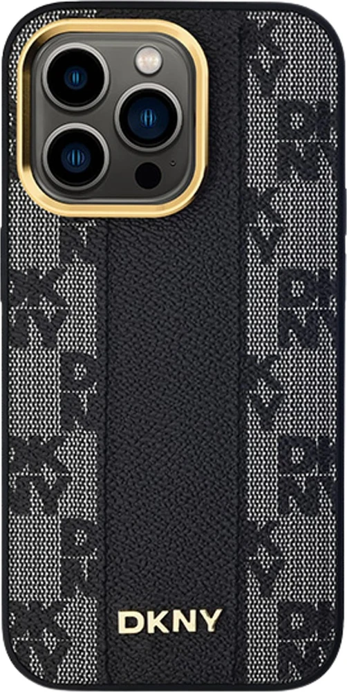DKNY DKHMP13LPCPVSLK Apple iPhone 13 Pro 13 6.1″ juodos spalvos kietas dėklas Leather Checkered Mono Pattern MagSafe