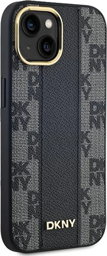 DKNY DKHMP15MPCPVSLK iPhone 15 Plus / 14 Plus 6,7" juodos spalvos kietas dėklas Leather Checkered Mono Pattern Mag