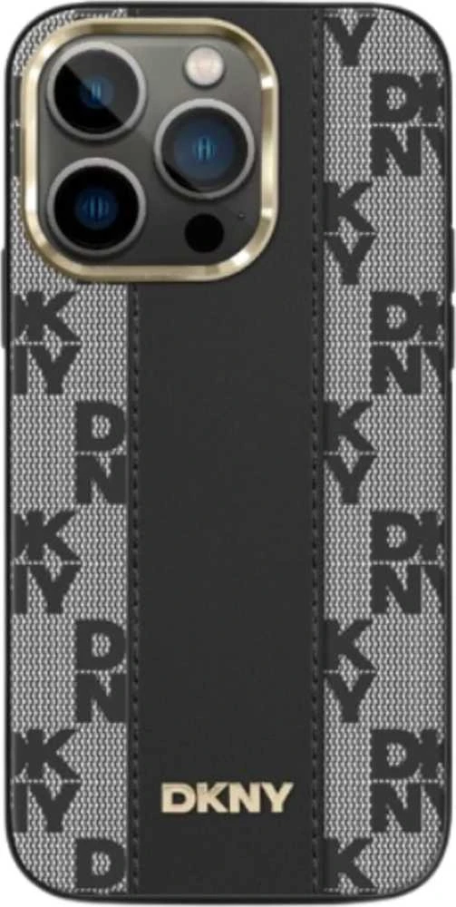 DKNY DKHMP14XPCPVSLK Apple iPhone 14 Pro Max 6.7″ juodos spalvos kietas dėklas Leather Checkered Mono Pattern MagSafe