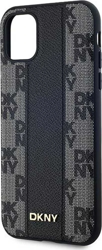 DKNY DKHMN61PCPVSLK Apple iPhone 11 Xr 6.1″ juodos spalvos kietas dėklas Leather Checkered Mono Pattern MagSafe