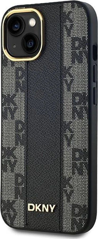 DKNY DKHMP15MPCPVSLK iPhone 15 Plus / 14 Plus 6,7" juodos spalvos kietas dėklas Leather Checkered Mono Pattern Mag
