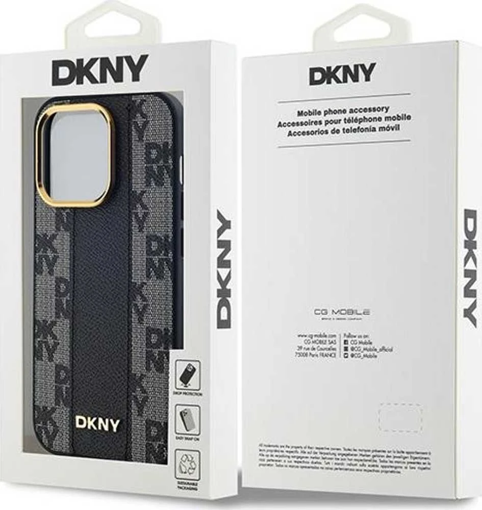 DKNY DKHMP13XPCPVSLK Apple iPhone 13 Pro Max 6.7″ juodos spalvos kietas dėklas Leather Checkered Mono Pattern MagSafe