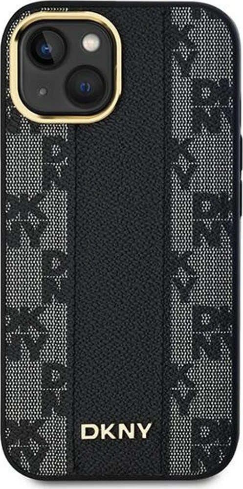 DKNY DKHMP15MPCPVSLK iPhone 15 Plus / 14 Plus 6,7" juodos spalvos kietas dėklas Leather Checkered Mono Pattern Mag