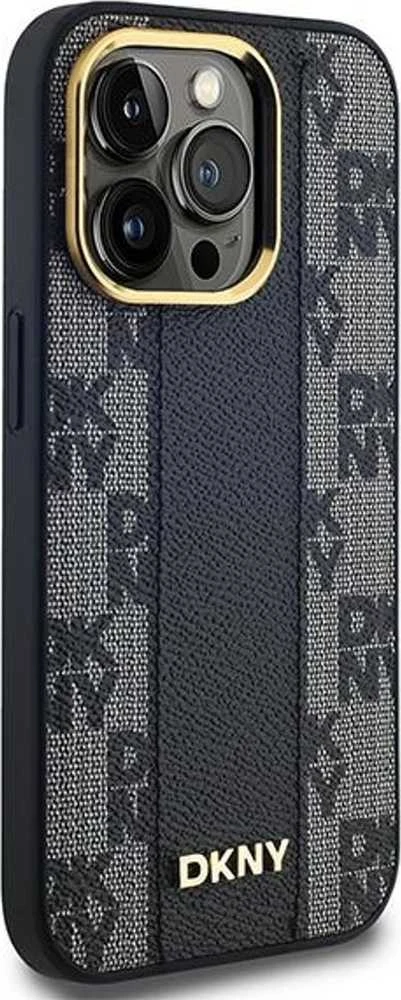DKNY DKHMP13XPCPVSLK Apple iPhone 13 Pro Max 6.7″ juodos spalvos kietas dėklas Leather Checkered Mono Pattern MagSafe