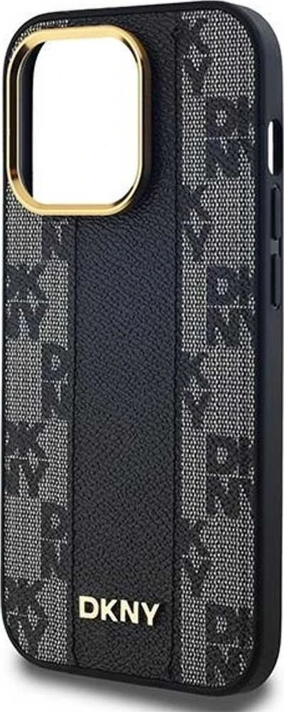 DKNY DKHMP13XPCPVSLK Apple iPhone 13 Pro Max 6.7″ juodos spalvos kietas dėklas Leather Checkered Mono Pattern MagSafe