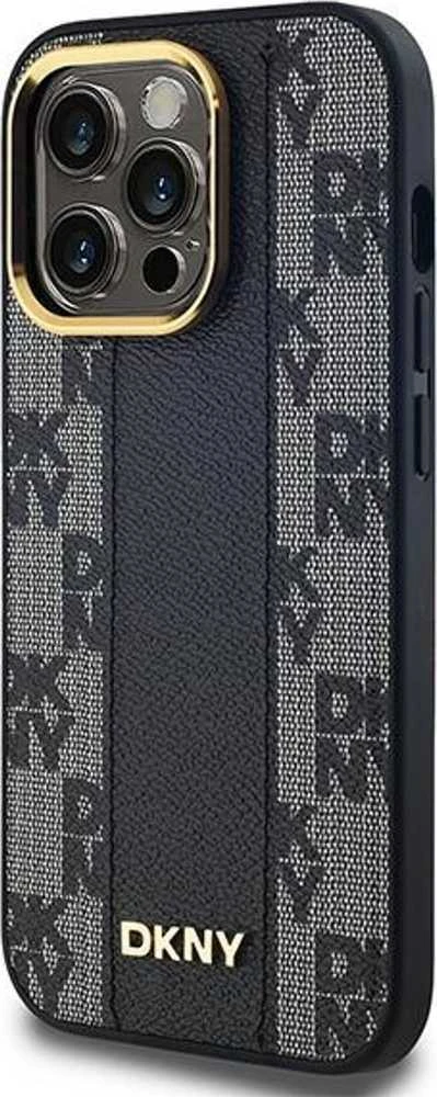 DKNY DKHMP13XPCPVSLK Apple iPhone 13 Pro Max 6.7″ juodos spalvos kietas dėklas Leather Checkered Mono Pattern MagSafe