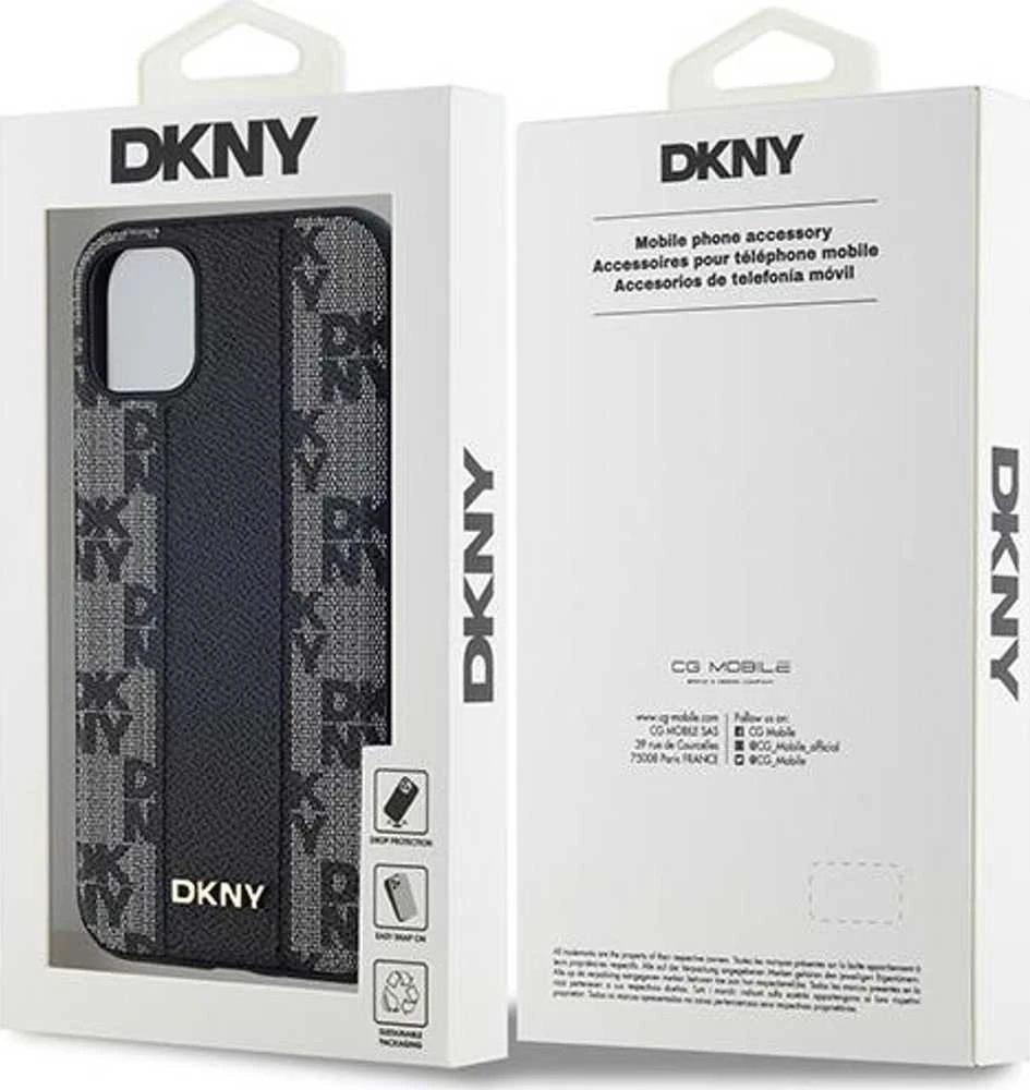 DKNY DKHMN61PCPVSLK Apple iPhone 11 Xr 6.1″ juodos spalvos kietas dėklas Leather Checkered Mono Pattern MagSafe