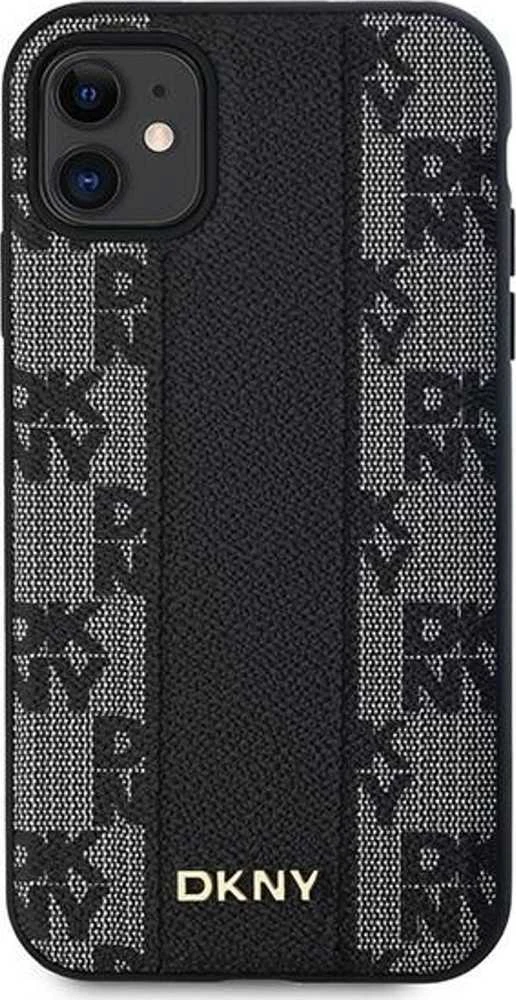 DKNY DKHMN61PCPVSLK Apple iPhone 11 Xr 6.1″ juodos spalvos kietas dėklas Leather Checkered Mono Pattern MagSafe
