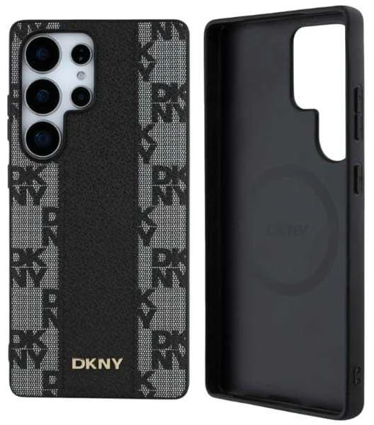 Dėklas DKNY Leather Checkered Pattern MagSafe Samsung Galaxy S25 Ultra juodos spalvos
