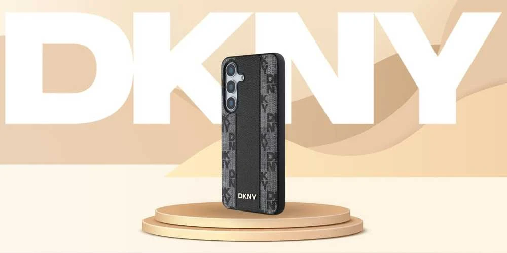 Dėklas DKNY Leather Checkered Pattern MagSafe Samsung Galaxy S25 juodos spalvos