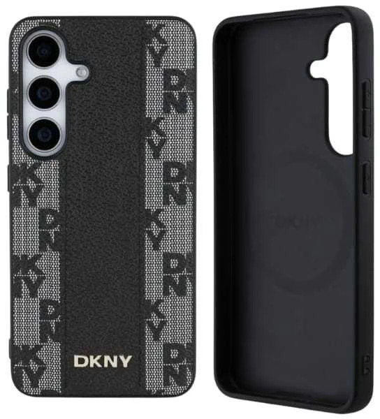 Dėklas DKNY Leather Checkered Pattern MagSafe Samsung Galaxy S25 juodos spalvos