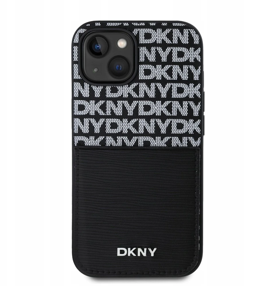 DKNY PU Leather Repeat Pattern Card Pocket dėklas telefonui Apple iPhone 14 juodos spalvos