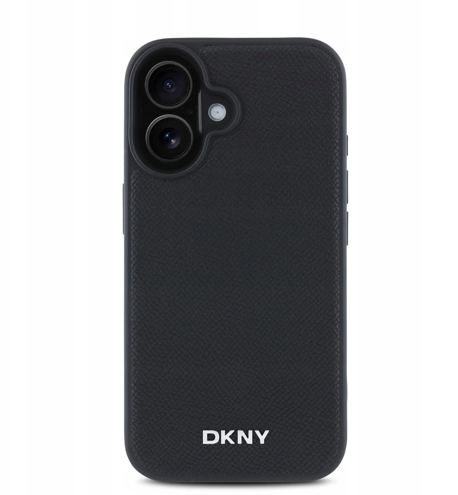 DKNY PU Leather Sidabrinis Metal Logo Magsafe Apple iPhone 16 dėklas jūsų telefonui juodos spalvos