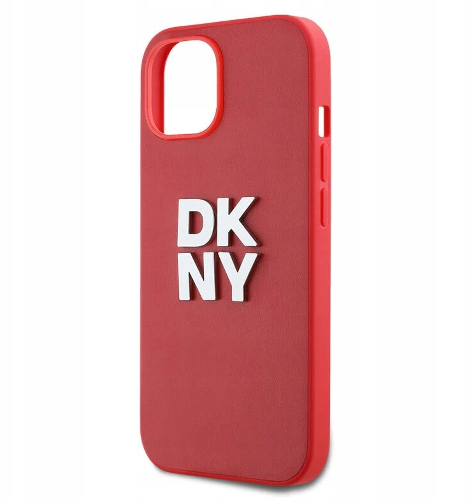 DKNY PU Leather Stack Logo Wrist Strap dėklas telefonui Apple iPhone 15 raudonos spalvos