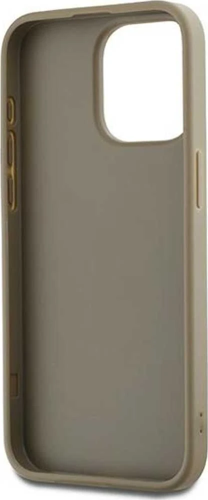 DKNY DKHCP15LPBSWSE Apple iPhone 15 Pro 6.1" smėlio spalvos kietas dėklas su riešo dirželiu ir standartiniu logotipu.