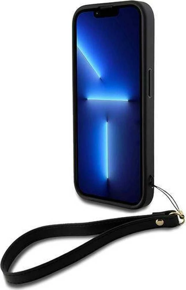 Apple iPhone 15 Pro DKNY Hardcase Wrist Strap Stock Logo (DKHCP15LPBSWSK) dėklas telefonui juodos spalvos