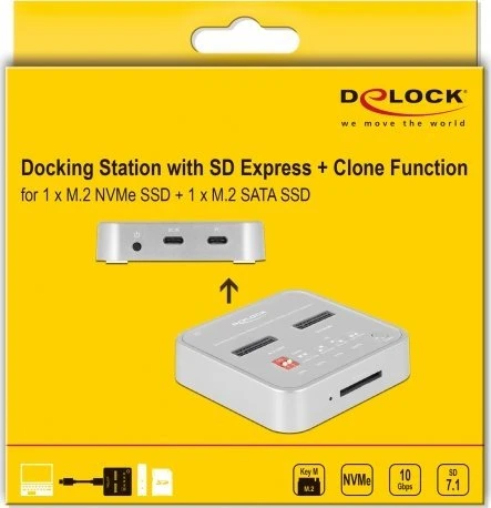 „Delock“ prijungimo stotelė, skirta 1 x M.2 NVMe SSD + 1 x M.2 SATA SSD