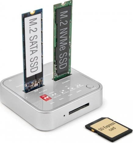 „Delock“ prijungimo stotelė, skirta 1 x M.2 NVMe SSD + 1 x M.2 SATA SSD