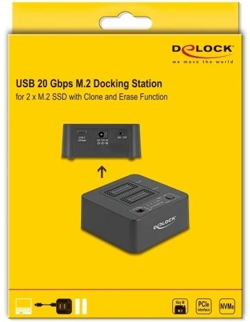 Doko stotelė Delock USB 20 Gbps doko stotelė dla 2 x M.2 NVMe PCIe SSD su funkcija klonowania i usuwania