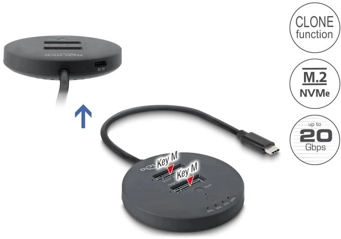 Doko stotelė Delock USB 20 Gbps M.2 Doko stotelė dla 2 x M.2 NVME PCIE SSD su funkcija klonowania (64364)