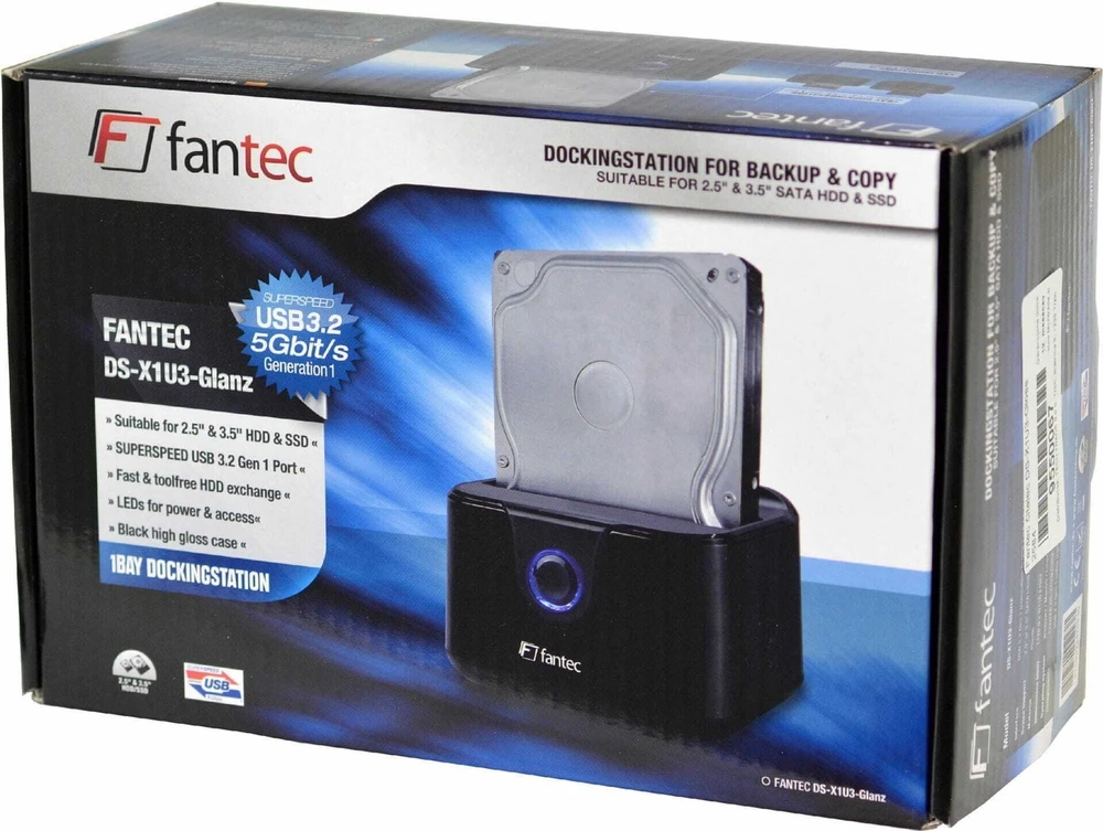FANTEC DS-X1U3-Glanz USB 3.2 Gen 1 prijungimo stotelė