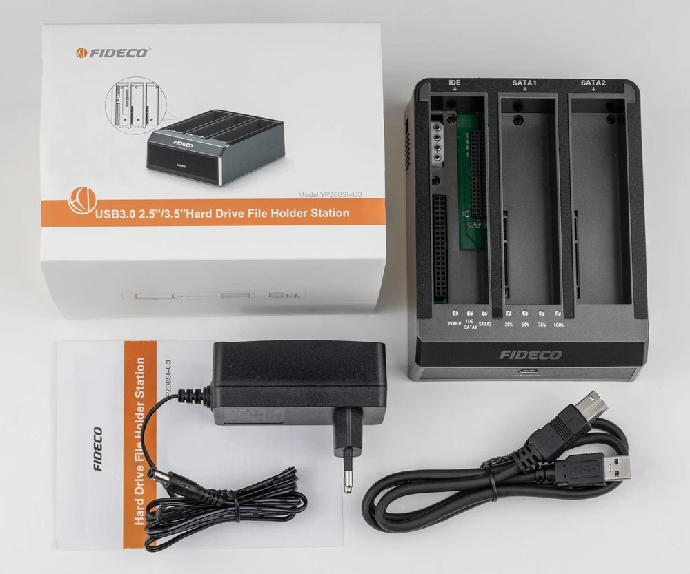 Dokavimo stotis Fideco IDE SATA HDD SSD diskų klonavimui