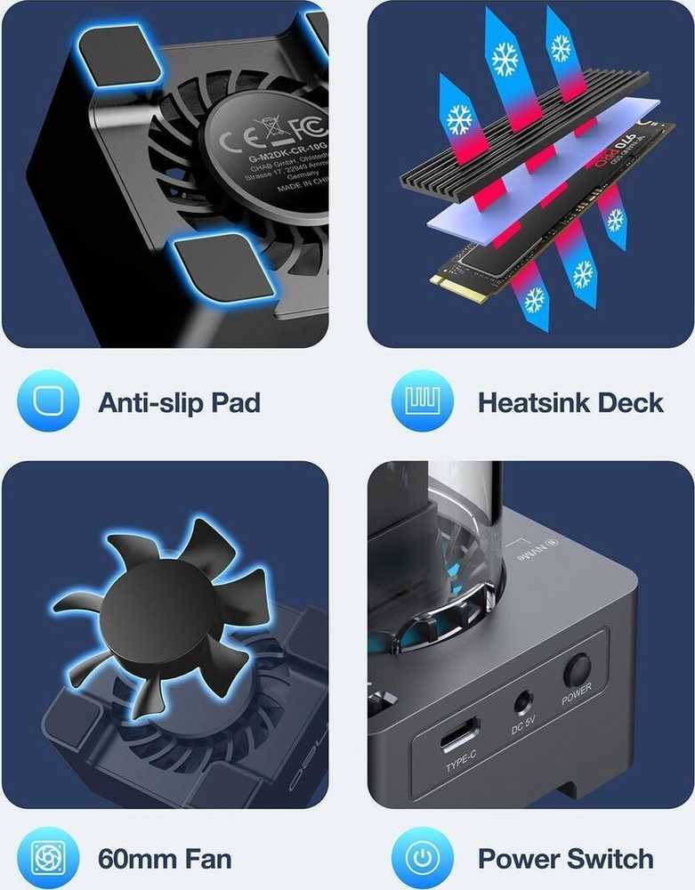 GAU GRAUGEAR G-M2DK-CR-10G saugojimo diskų prijungimo stotis USB 3.2 Gen 2 (3.1 Gen 1) Type-C Pilka