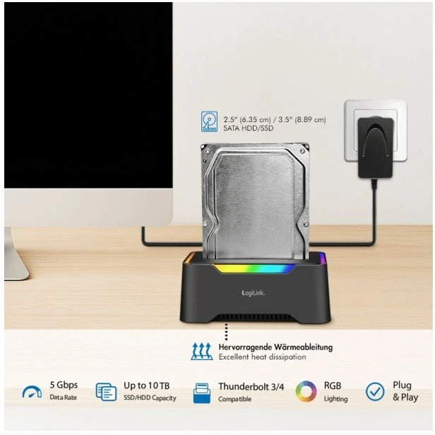 LogiLink Doko stotelė usb-c do hdd/sdd 2.5/3.5'