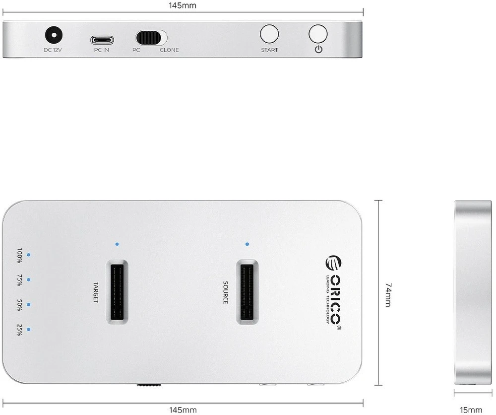 Doko stotelė Orico Klonująca dyski, 2x M.2 NVMe/SATA, USB-C 20Gbps (M220-C-EU-SV-BP)