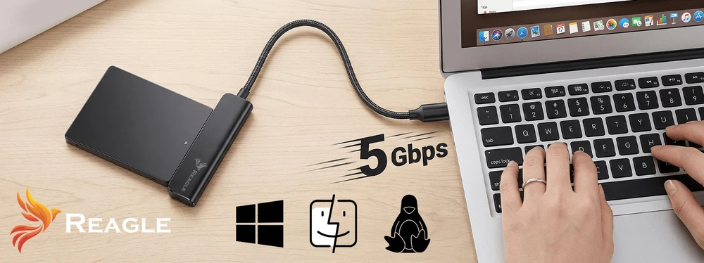 Dokavimo stotis Qoltec Adapteris SATA USB SSD HDD 2,5'' 2 viename USB-C 3.1 5Gb/s REAGLE DISKO PERĖJIMAS KABELIS DISKUI