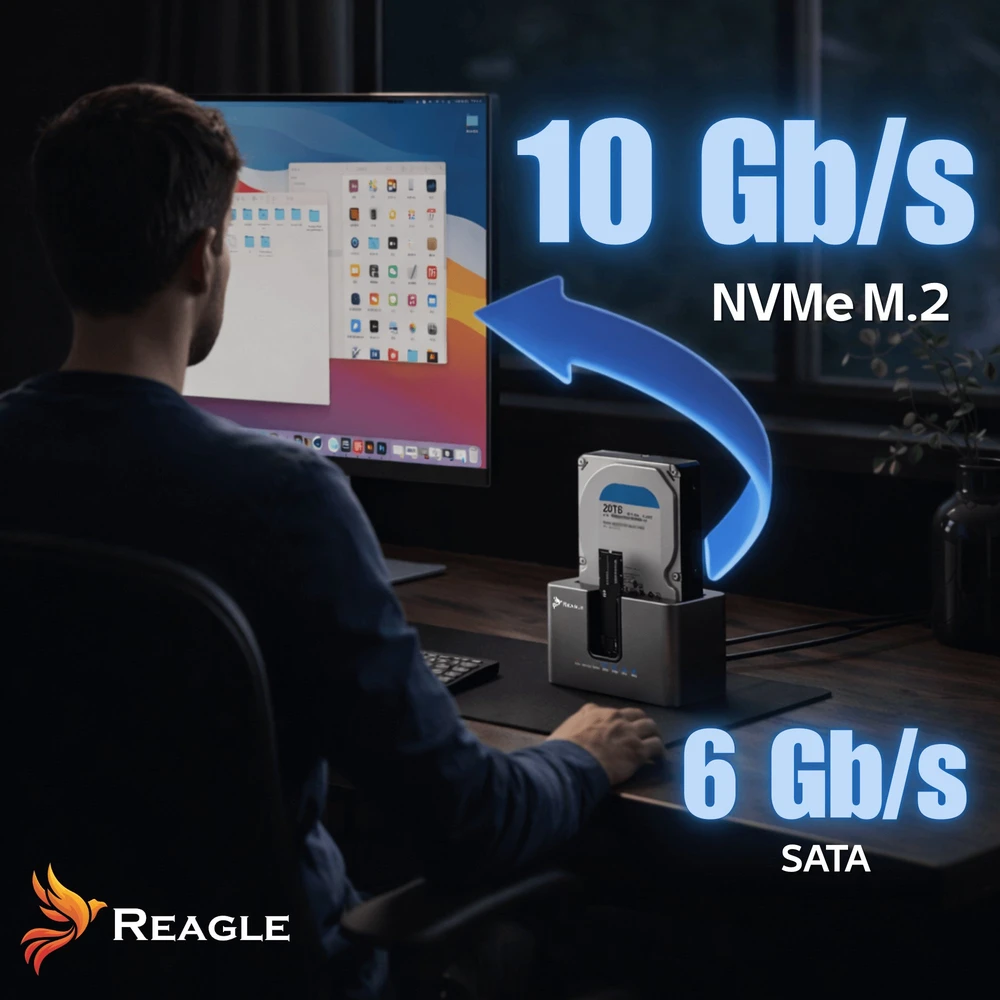 Doko stotelė Reagle Doko stotelė DYSKU SSD HDD SATA 2,5'' 3,5'' NVME M.2 USB ADAPTER KLONUJĄCY
