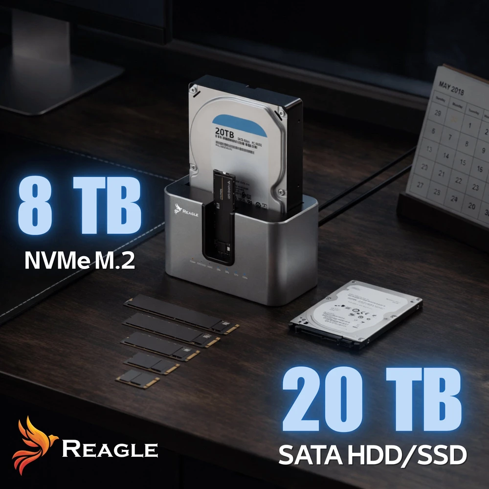 Doko stotelė Reagle Doko stotelė DYSKU SSD HDD SATA 2,5'' 3,5'' NVME M.2 USB ADAPTER KLONUJĄCY