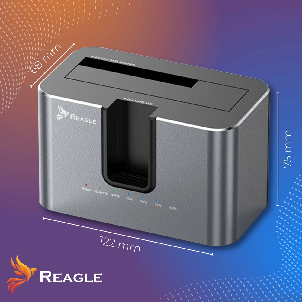 Doko stotelė Reagle Doko stotelė DYSKU SSD HDD SATA 2,5'' 3,5'' NVME M.2 USB ADAPTER KLONUJĄCY