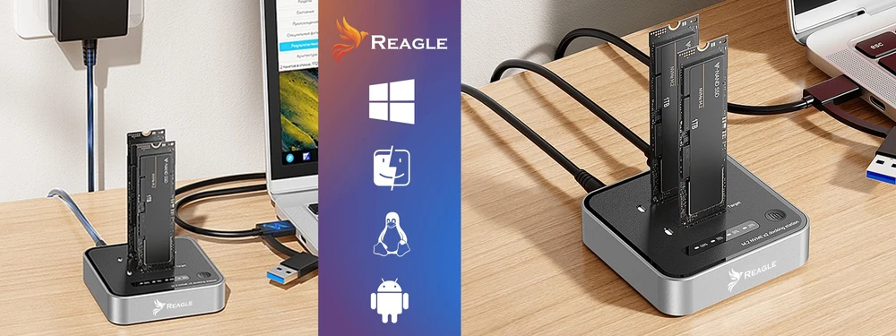 Doko stotelė Reagle Stacja klonująca dysk SSD NVME PCIe M.2 USB-C 3.2 M2 Adapteris do 4TB 20gbps