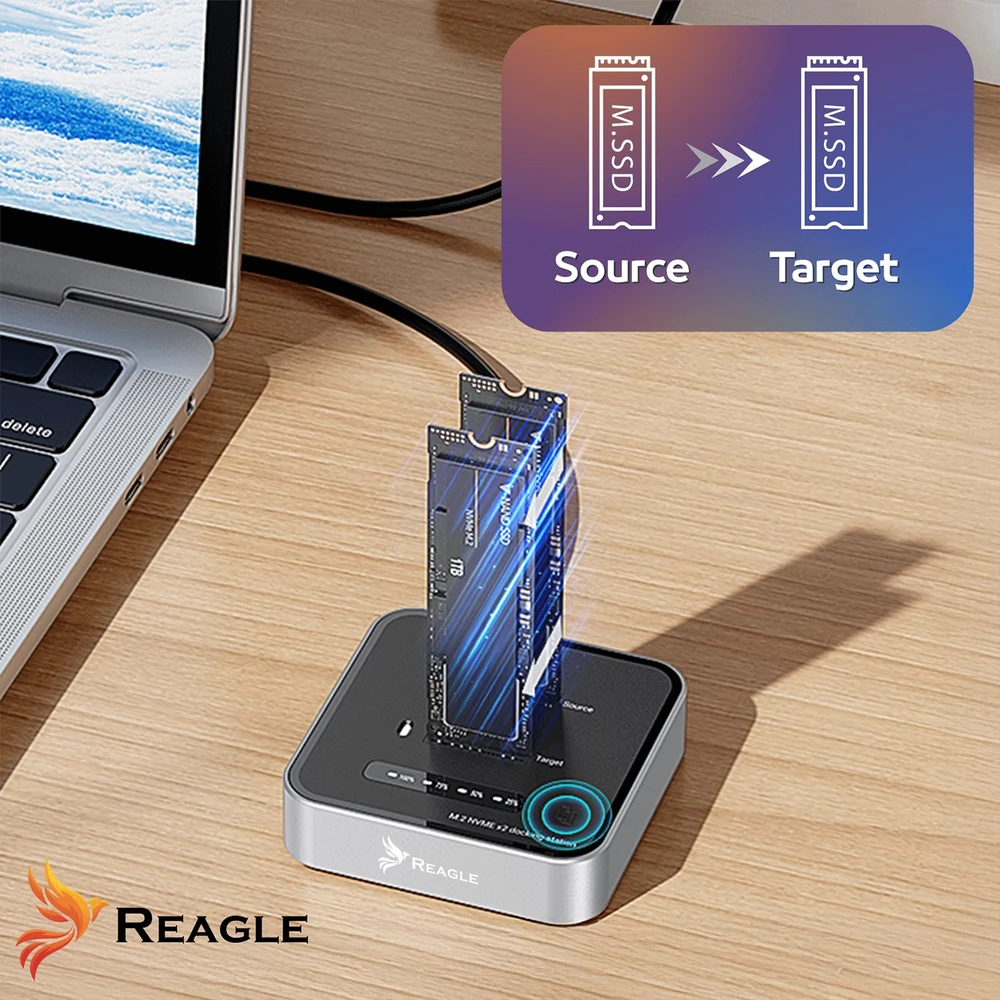 Doko stotelė Reagle Stacja klonująca dysk SSD NVME PCIe M.2 USB-C 3.2 M2 Adapteris do 4TB 20gbps