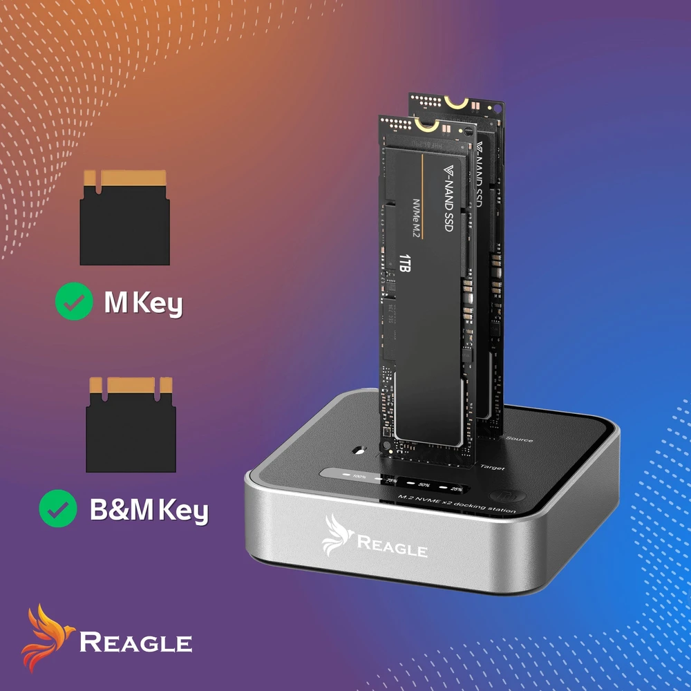 Doko stotelė Reagle Stacja klonująca dysk SSD NVME PCIe M.2 USB-C 3.2 M2 Adapteris do 4TB 20gbps