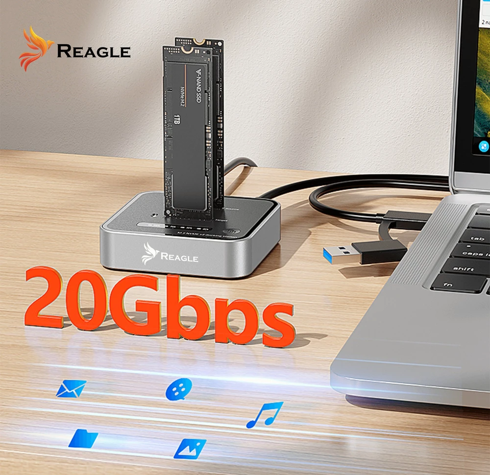 Doko stotelė Reagle Stacja klonująca dysk SSD NVME PCIe M.2 USB-C 3.2 M2 Adapteris do 4TB 20gbps