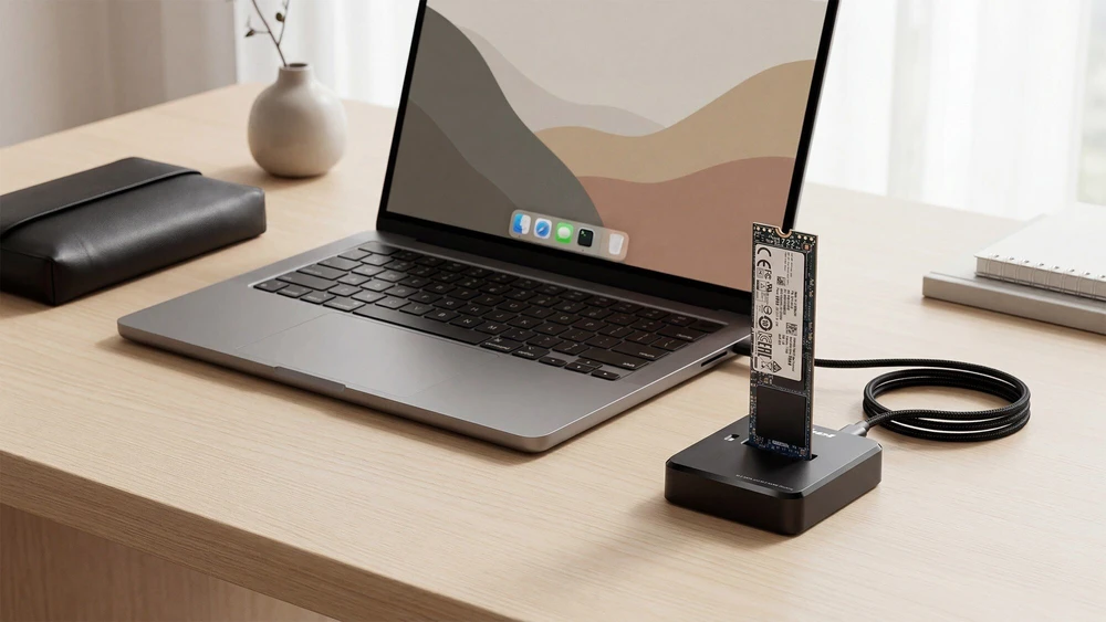 Stacja „Rebel Aluminum NVME M2“ diskų prijungimo stotelė (Mkey+B+Mkey) su USB C tipo jungtimi